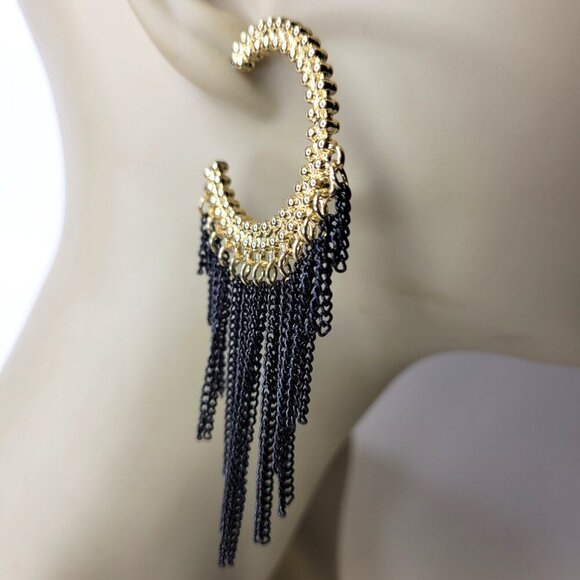 Black and Gold Tassel Earrings - Picture 3 of 8